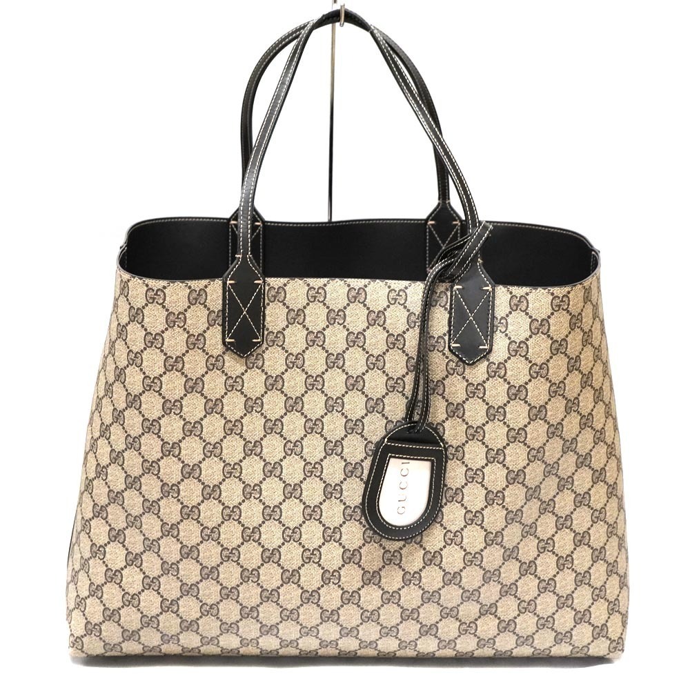 GUCCI Reversible Tote Bag Shoulder GG Supreme Black Business Document